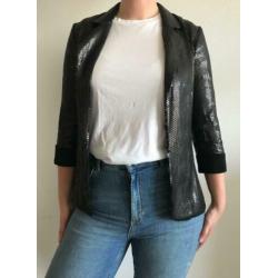 Warehouse: bruine damesblazer met pailletten en omslag mt 40