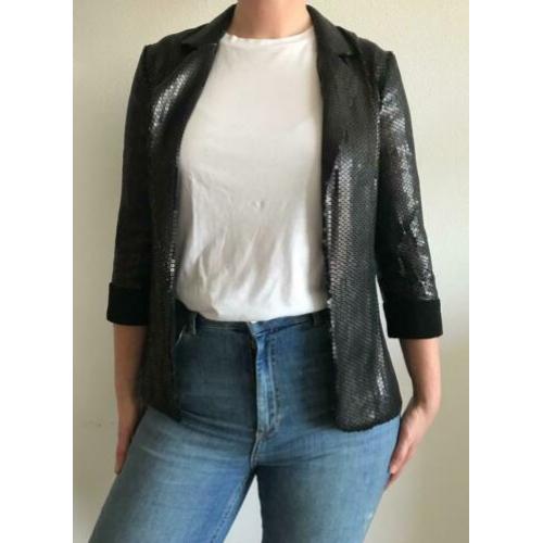Warehouse: bruine damesblazer met pailletten en omslag mt 40