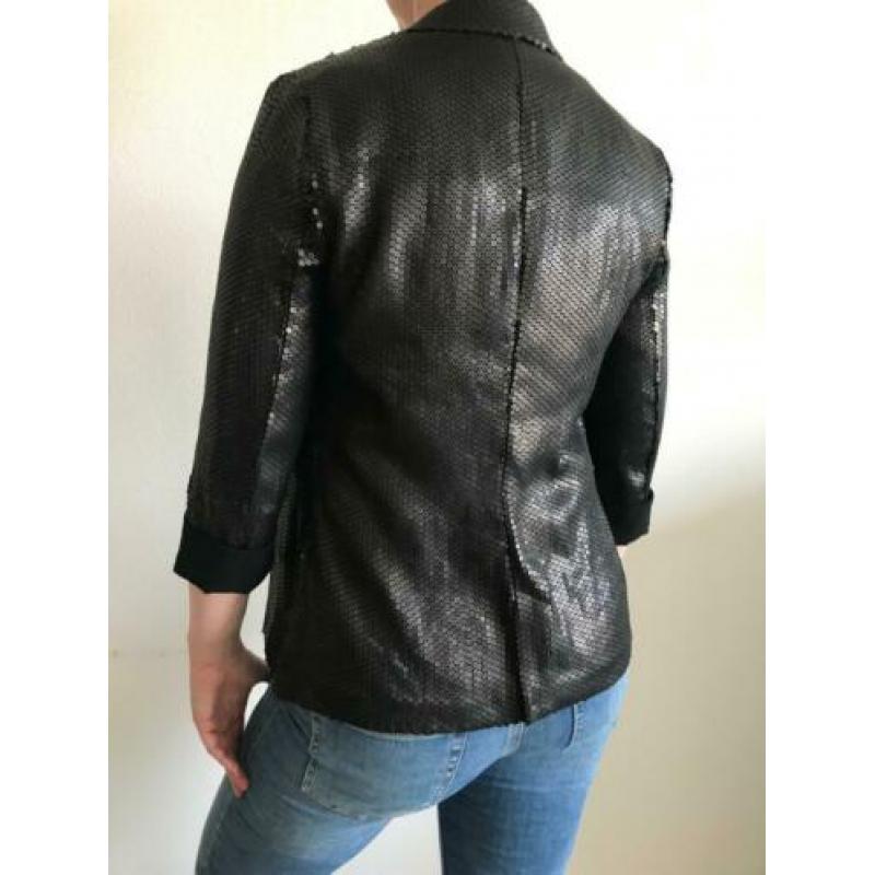 Warehouse: bruine damesblazer met pailletten en omslag mt 40