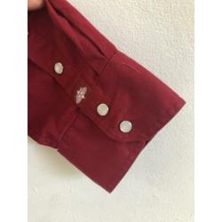 Vintage 70 ties rode heren blouse met drukknoop L