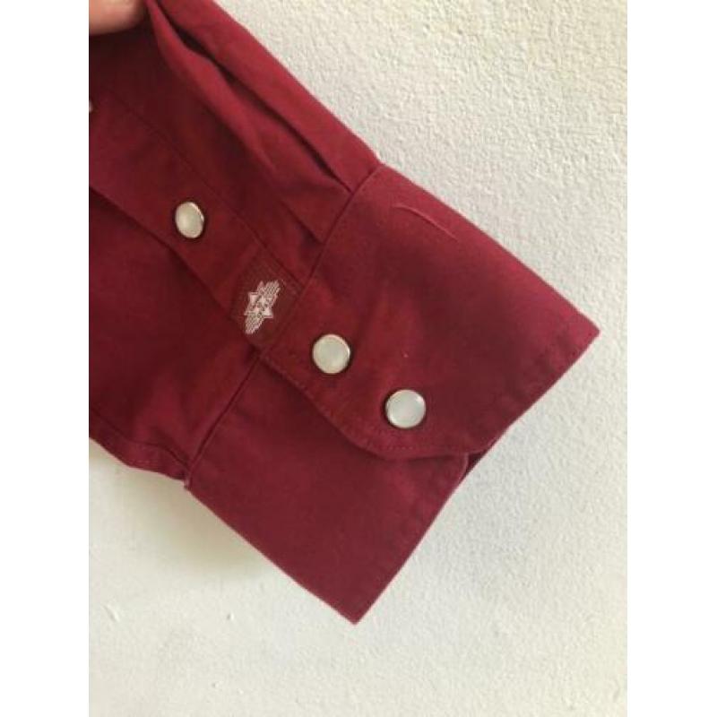 Vintage 70 ties rode heren blouse met drukknoop L