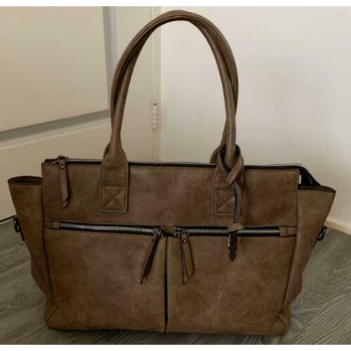 Wimona Catarina-One Dames Laptoptas taupe, echt leer