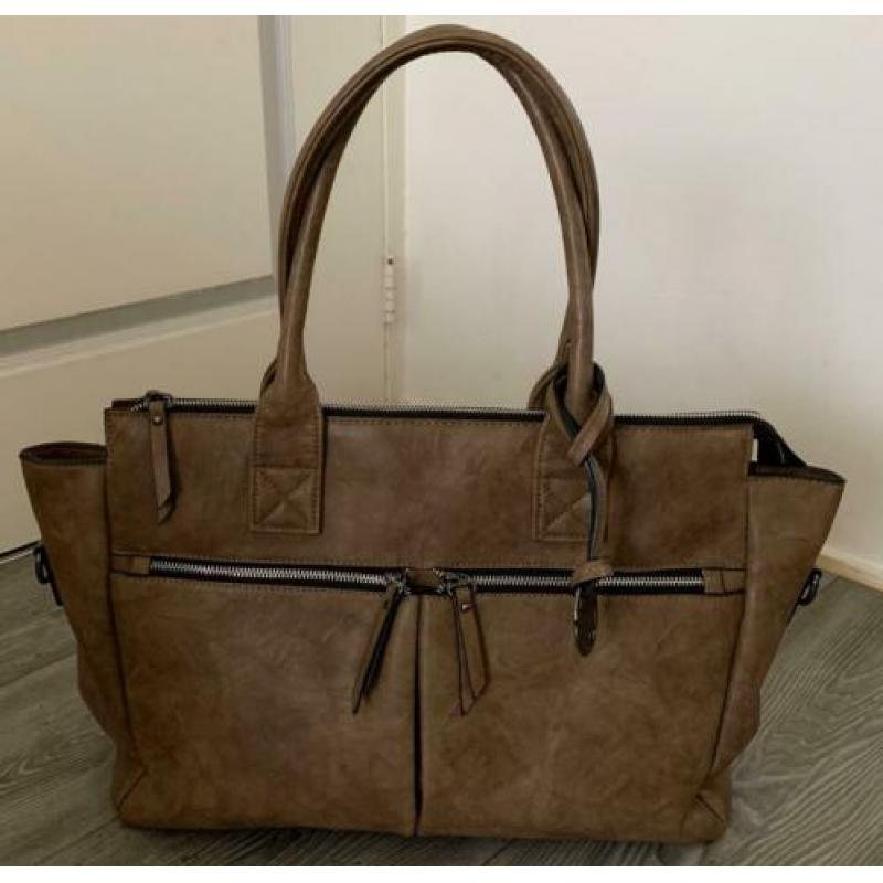 Wimona Catarina-One Dames Laptoptas taupe, echt leer