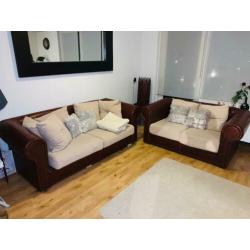 Chesterfield banken 2 Maal, combinatie burgundy leer en stof