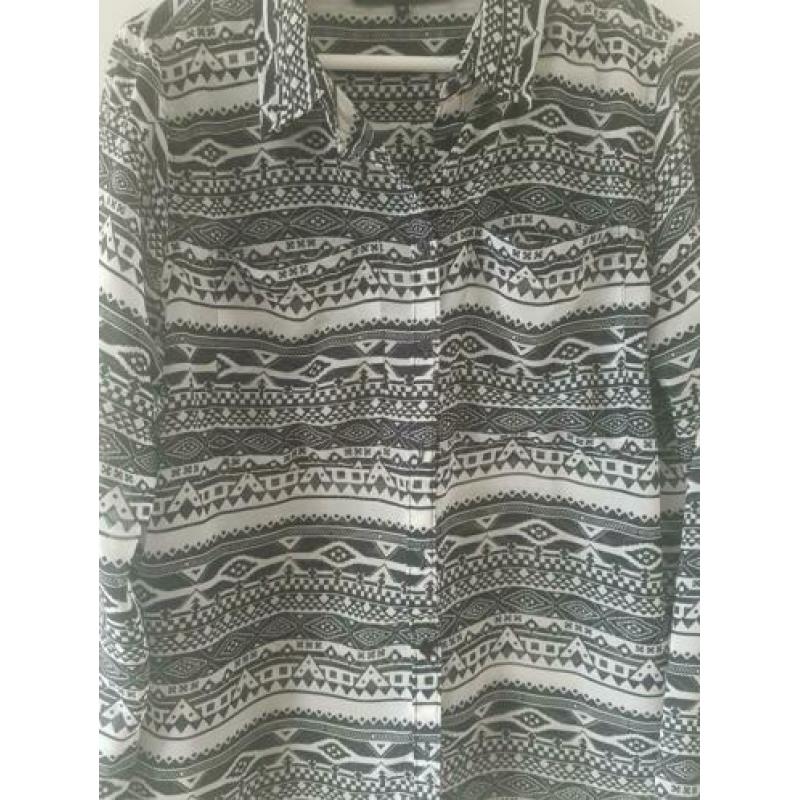 Zwart witte blouse met print maat XL