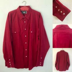 Vintage 70 ties rode heren blouse met drukknoop L