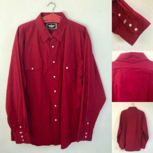 Vintage 70 ties rode heren blouse met drukknoop L