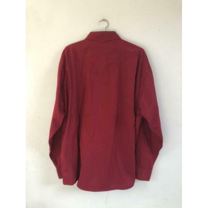 Vintage 70 ties rode heren blouse met drukknoop L