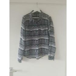 Zwart witte blouse met print maat XL
