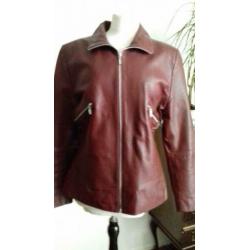 Nieuw!. Lederen bordeaux rode blazerjas mt 38