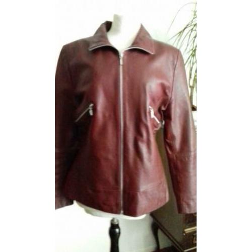 Nieuw!. Lederen bordeaux rode blazerjas mt 38