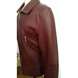 Nieuw!. Lederen bordeaux rode blazerjas mt 38