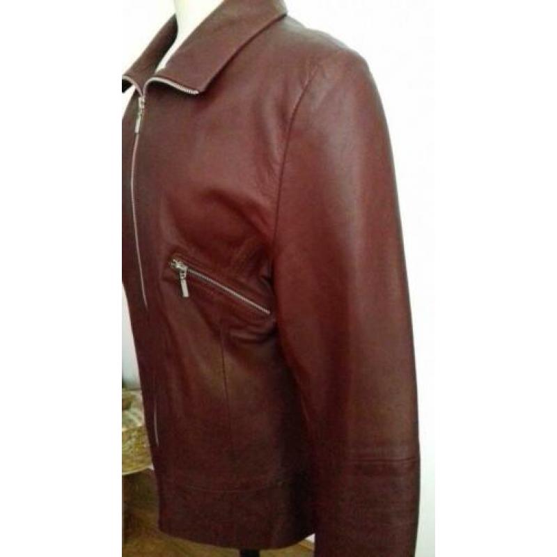 Nieuw!. Lederen bordeaux rode blazerjas mt 38