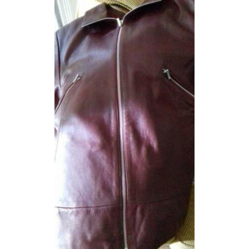 Nieuw!. Lederen bordeaux rode blazerjas mt 38