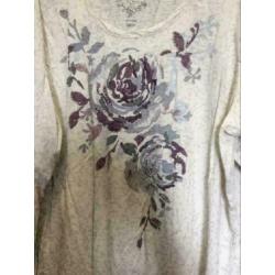 Beige bloem dames top , maat: xl