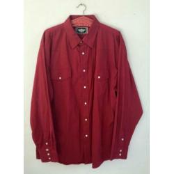 Vintage 70 ties rode heren blouse met drukknoop L