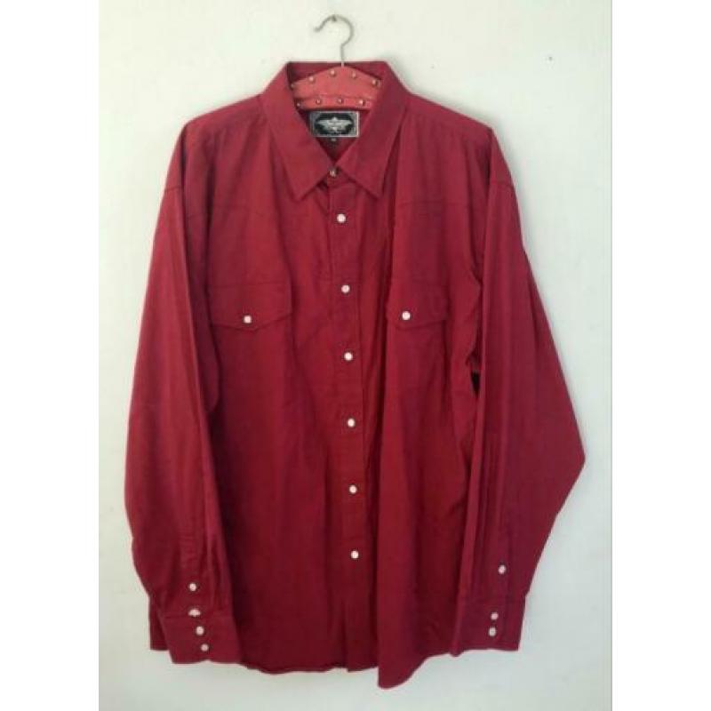 Vintage 70 ties rode heren blouse met drukknoop L