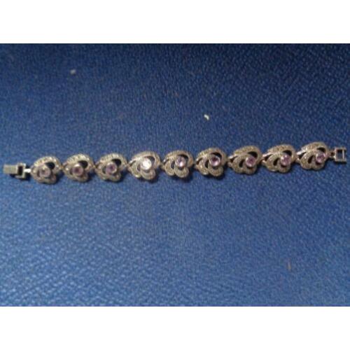 Art Nouveau Zilveren armband met 9 paarse kristallen,gemerkt