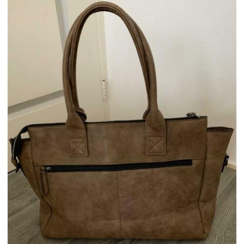 Wimona Catarina-One Dames Laptoptas taupe, echt leer