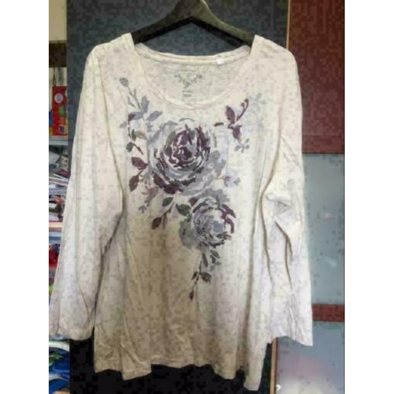 Beige bloem dames top , maat: xl