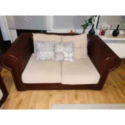 Chesterfield banken 2 Maal, combinatie burgundy leer en stof
