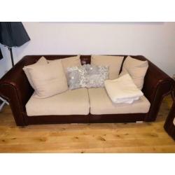 Chesterfield banken 2 Maal, combinatie burgundy leer en stof
