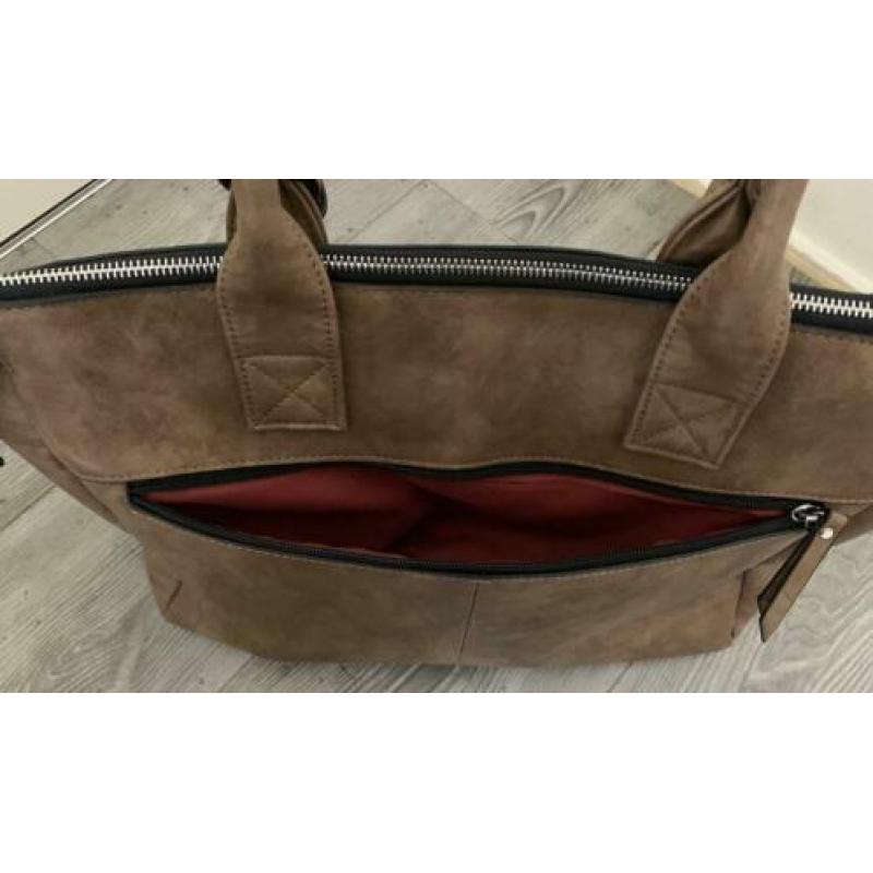 Wimona Catarina-One Dames Laptoptas taupe, echt leer