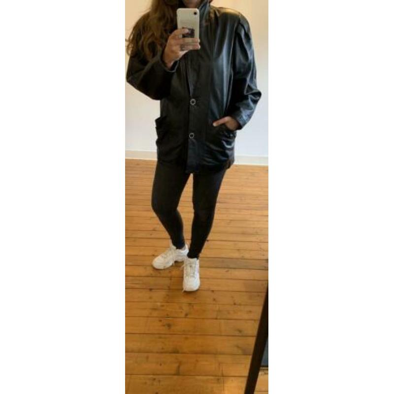 Oversized zwarte leren vintage jas SALE