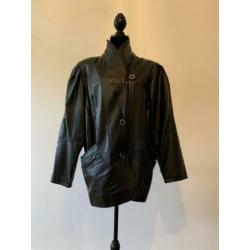 Oversized zwarte leren vintage jas SALE