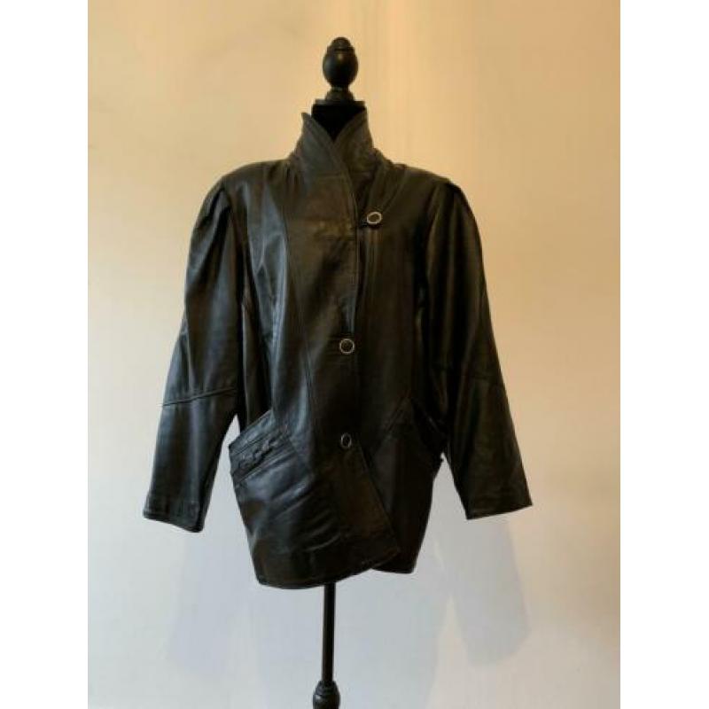 Oversized zwarte leren vintage jas SALE