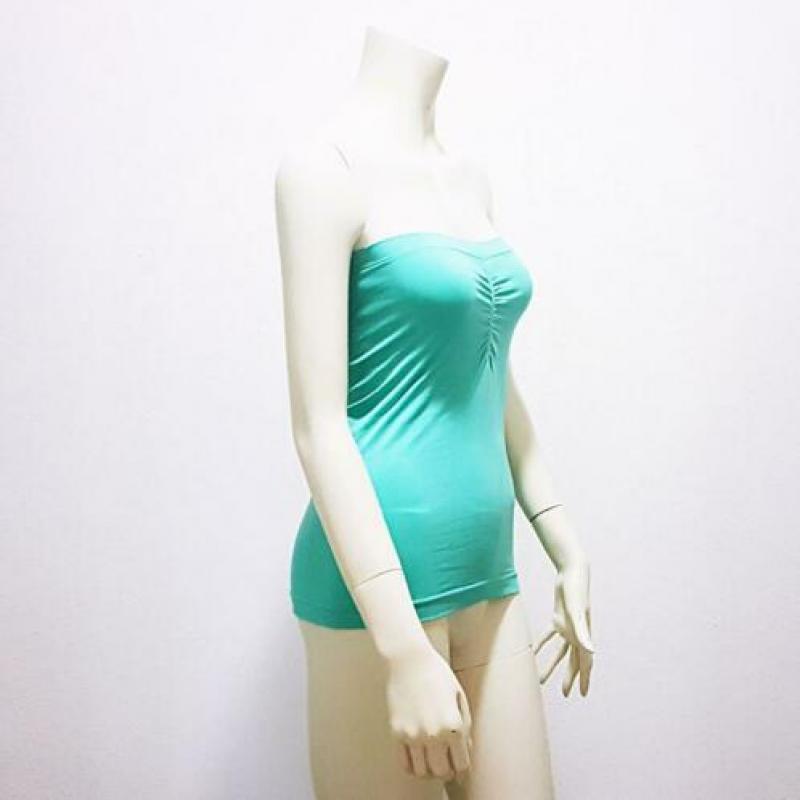 Top turquoise blauw strapless zomer stretch mt. 36 S: 5,-