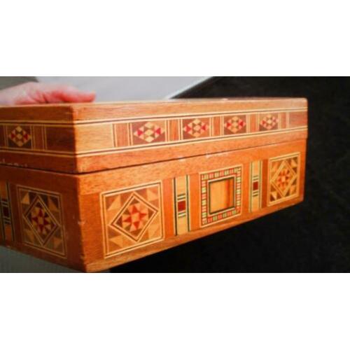 Kistje van Hout~6-kantig Mozaiek Motief~Houten Box~Trommel