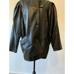 Oversized zwarte leren vintage jas SALE
