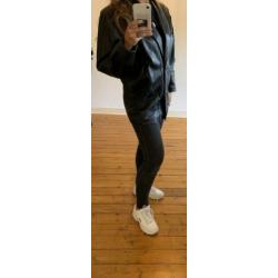 Oversized zwarte leren vintage jas SALE