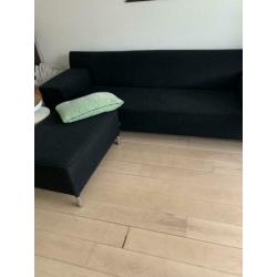 Drie zits bank met hocker, zwart/antraciet
