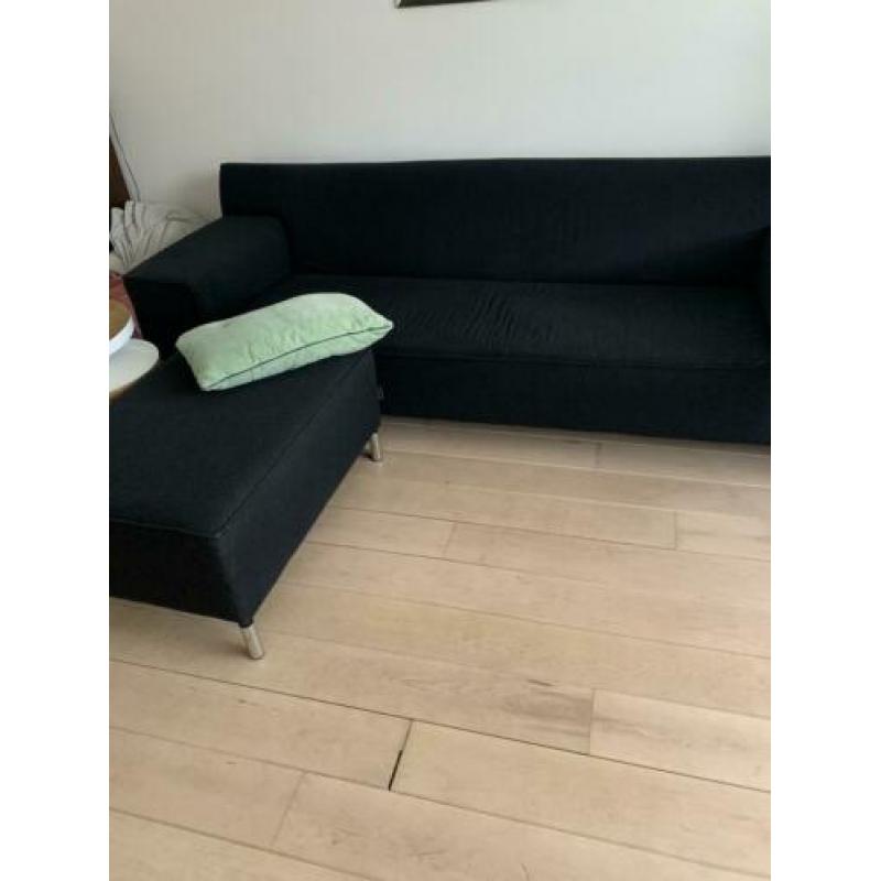 Drie zits bank met hocker, zwart/antraciet