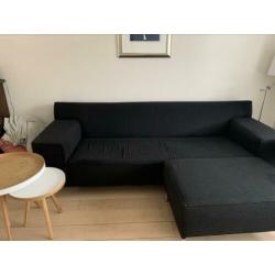 Drie zits bank met hocker, zwart/antraciet