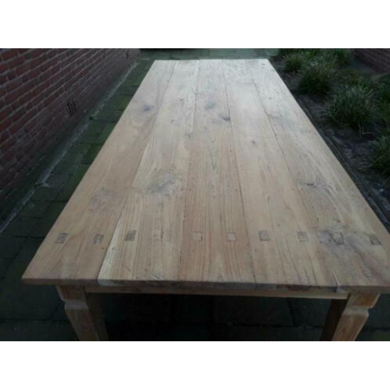 Oude grote teak eettafel 249x100x78 ONBEHANDELD