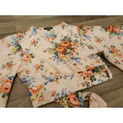 Bolero, wikkelblouse, maat 46 Roze bloemen (positiekleding)