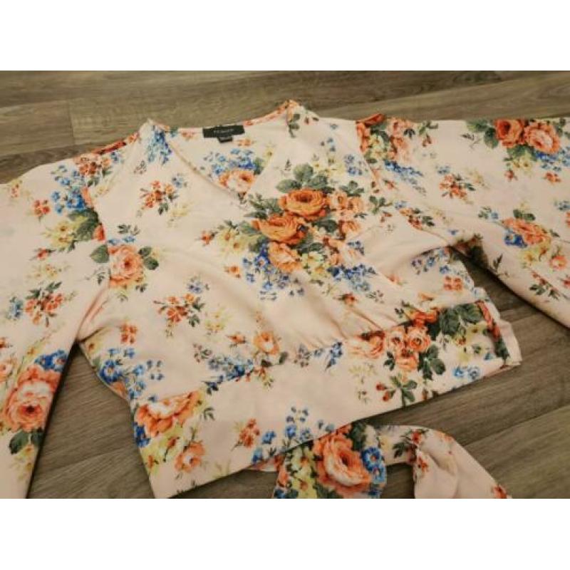 Bolero, wikkelblouse, maat 46 Roze bloemen (positiekleding)
