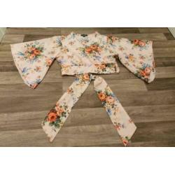 Bolero, wikkelblouse, maat 46 Roze bloemen (positiekleding)