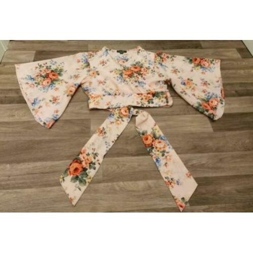 Bolero, wikkelblouse, maat 46 Roze bloemen (positiekleding)