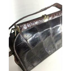 Vintage krokodillenleren tas uit 1960 handgemaakt.