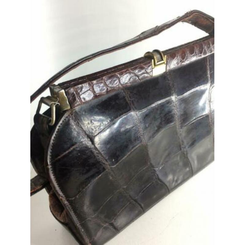 Vintage krokodillenleren tas uit 1960 handgemaakt.