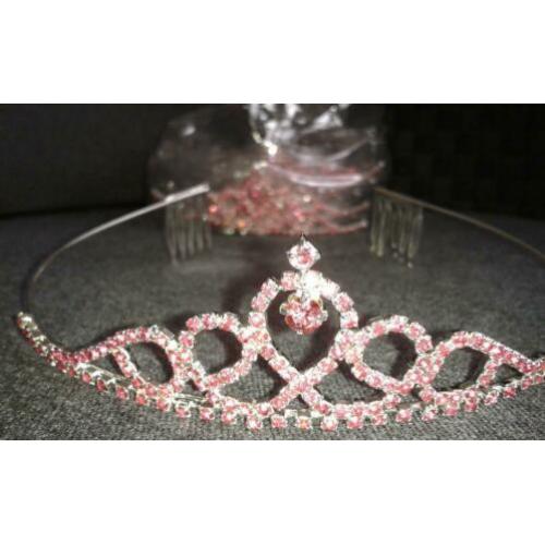 Roze Kinder Tiara kristal staand * kroontje - diadeem