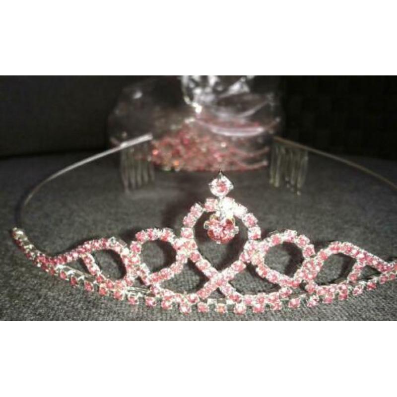 Roze Kinder Tiara kristal staand * kroontje - diadeem