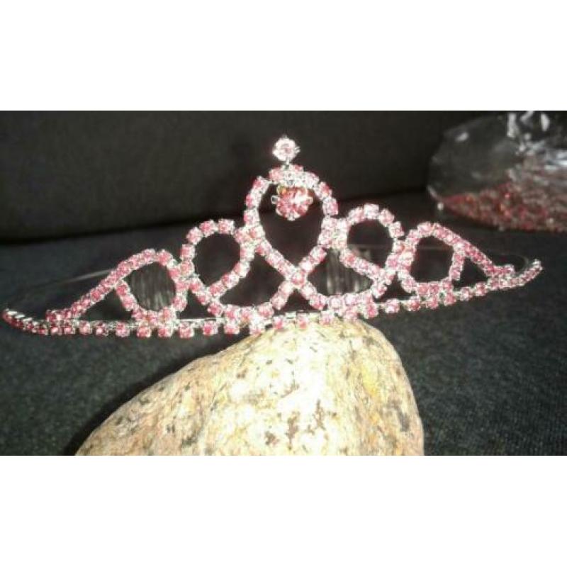 Roze Kinder Tiara kristal staand * kroontje - diadeem