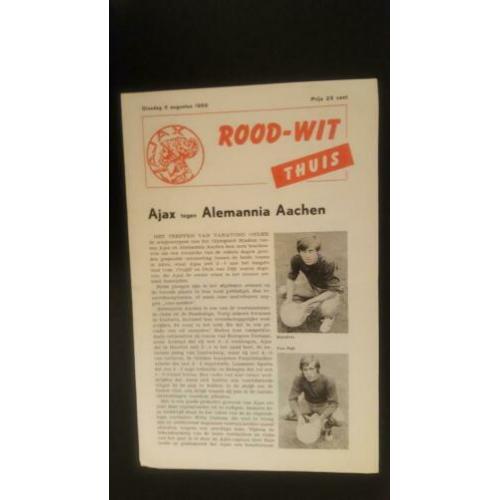 Oud voetbal programma Ajax Alemannia Aachen 1969 Cruijff