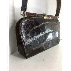 Vintage krokodillenleren tas uit 1960 handgemaakt.