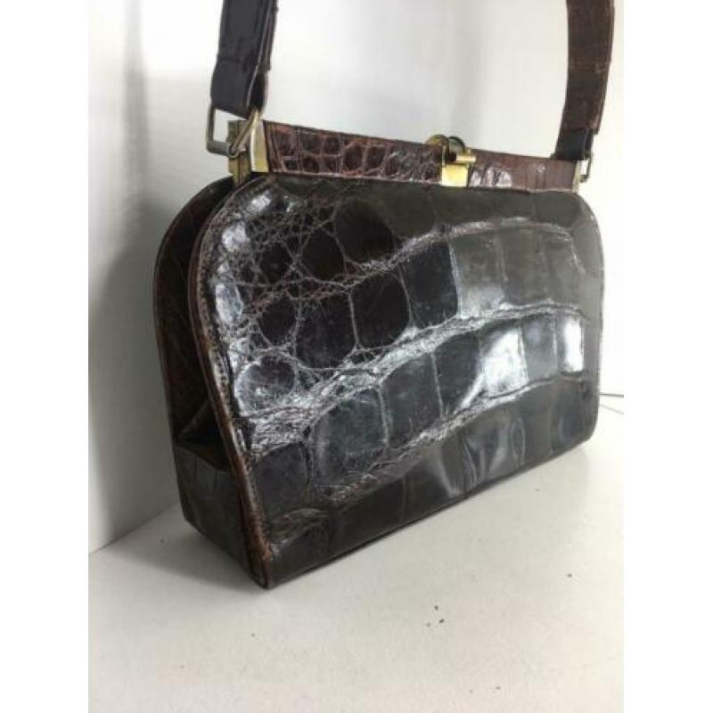 Vintage krokodillenleren tas uit 1960 handgemaakt.
